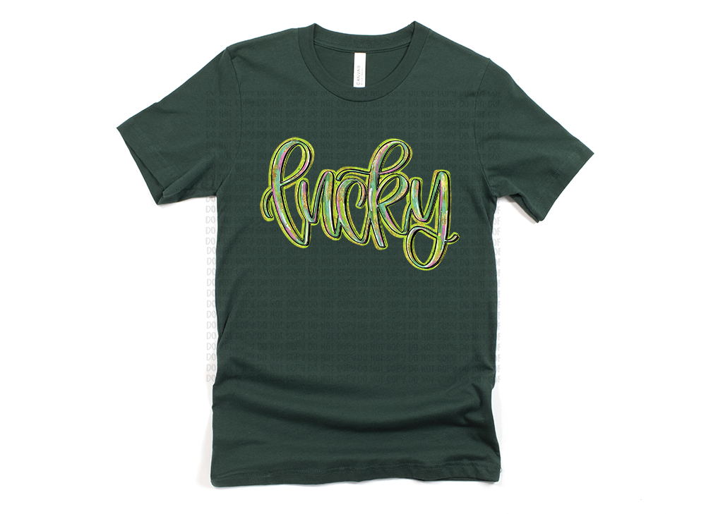 Trendy "Lucky" Green & Gold Graphic Tee | Unique Gift for Good Luck & Celebrations
