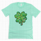St. Patrick's Day T-Shirt with Faux Glitter Shamrock | Festive Holiday Top in Mint or Black, Sizes XS-3XL