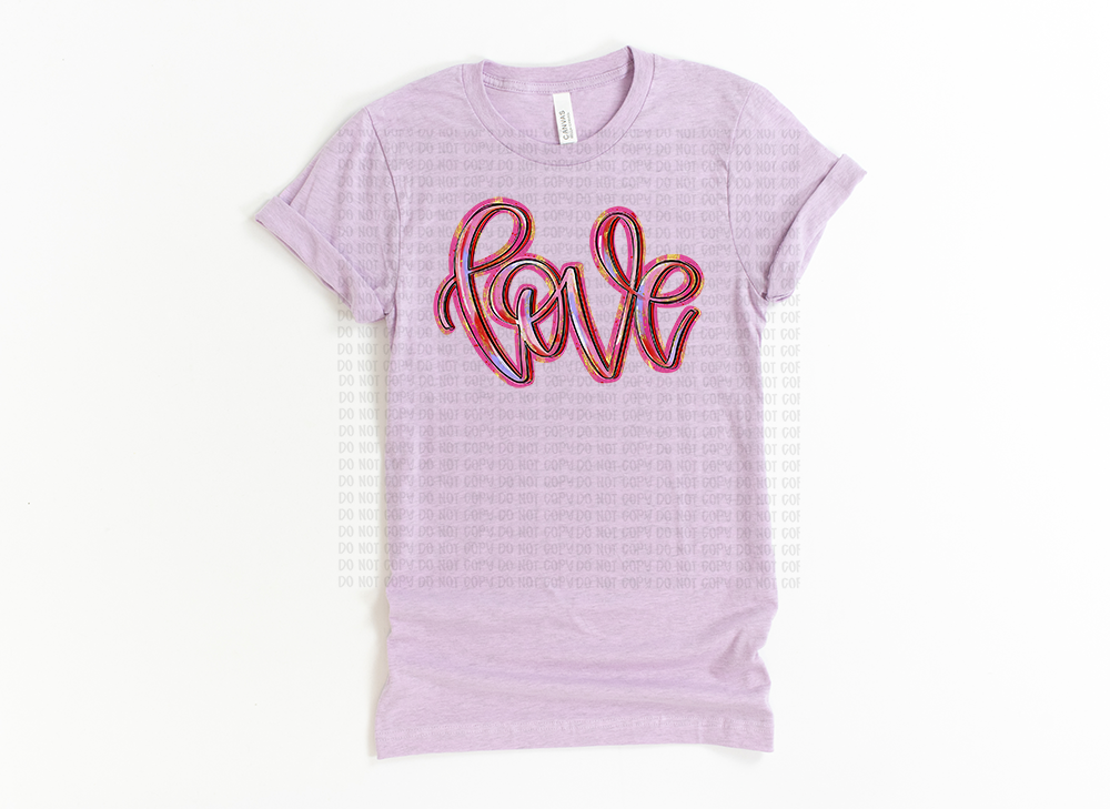 Cheerful Lilac & Pink "Love" T-Shirt | Unisex Casual Fashion | Ideal Valentine's or Galentine's Day Gift
