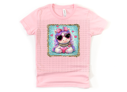 Unicorn & Hearts Kids Tee - Cute Gift for Unicorn Lovers, Available in Pink & Purple