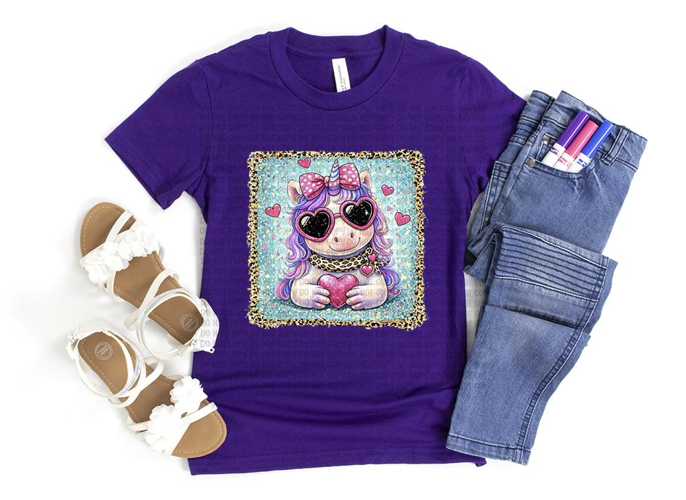 Unicorn & Hearts Kids Tee - Cute Gift for Unicorn Lovers, Available in Pink & Purple